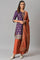 Purple Floral Print kurta With Orange Parallel Pants And Dupatta