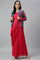 Coral Red Sleeveless Predrape Saree Dress With Belt And Tailored Jacket Set