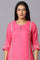 Dark Pink Rayon kurta With Multicolour Embroidery