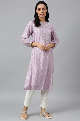 Lavender Shantung kurta With Embroidery