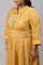 Yellow Glitter Printed Plus Size Shirt Dress With Embroidered Neckpiece