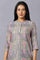 Lavender A-Line kurta With Multi-Coloured Floral Print