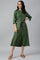 Green A-Line Embroidered Shirt Dress With Schiffli Belt