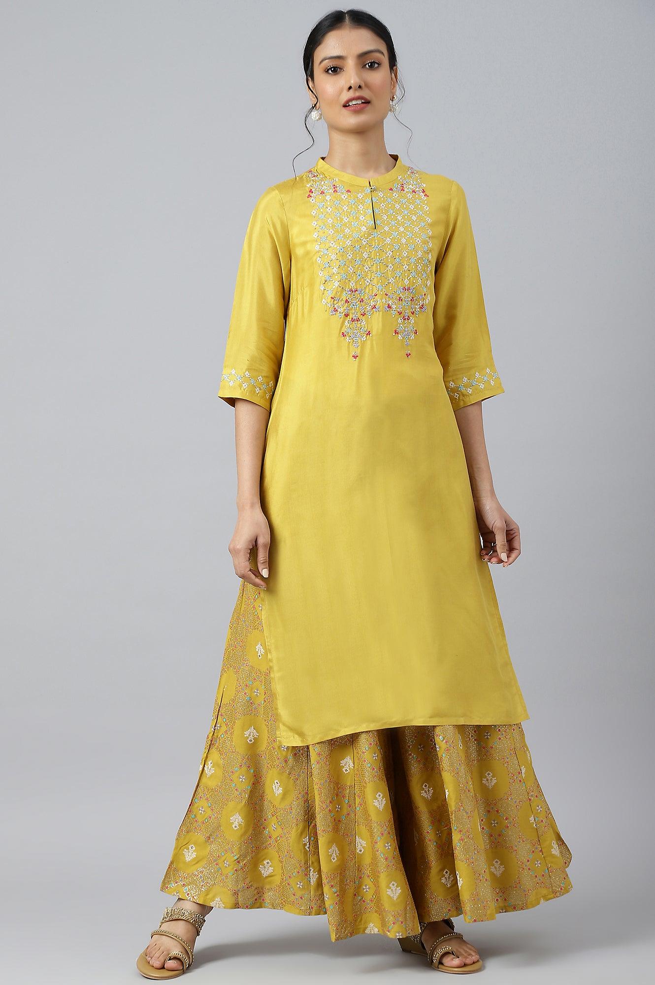 Yellow Embroidered And Sequin Work kurta