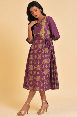 Purple Festive Gathered Dress With Sequin