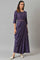 Purple Insta Saree Dress With Embroidered Belt