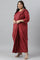 Plus Size Maroon Insta Saree Dress With Embroidered Belt