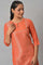 Orange Panelled Dobby Festive kurta