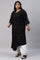 Plus Size Black Printed A-Line kurta With Cowl Hemline