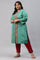 Pop Green Printed Festive Full Placket Plus Size kurta