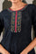 Blue Glitter Printed Embroidered Shantung A-line Kurta