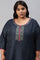 Royal Blue Glitter Printed And Embroidered Plus Size kurta