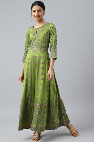 Green Floral Printed Indie Dress