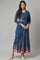 Dark Blue Glitter Printed Insta Saree Dress