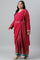 Dark Pink Glitter Printed Festive Plus Size Saree Dress