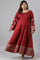 Maroon Festive Plus Size Gown With Embroidery On Neck And Sleeves