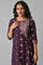 Dark Purple Printed Angrakha Jumpsuit