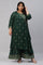 Green Glitter Printed Angrakha Plus Size Jumpsuit