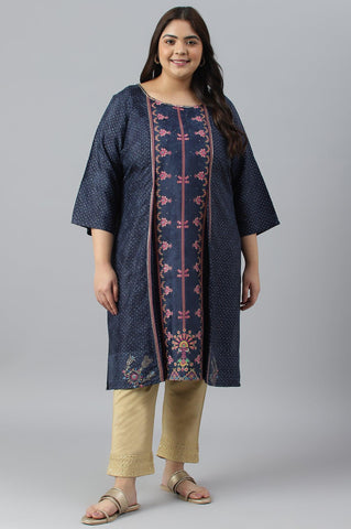 Plus Size Royal Blue Mock Layered Festive kurta