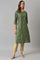 Green Shantung kurta With Mukaish Print