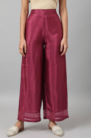 Plus Size Purple Shantung Straight Parallel Pants