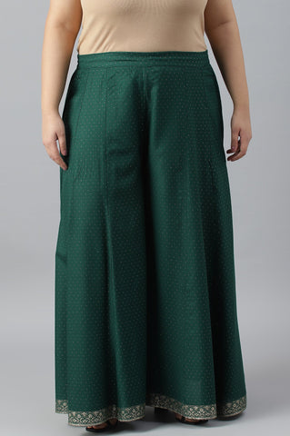 Leaf Green Glitter Printed Plus Size Culottes