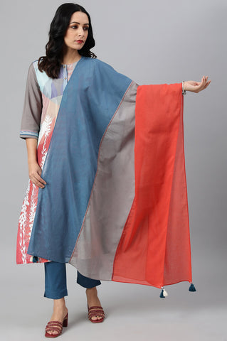 Bright Multicoloured Dupatta With Tassels