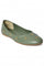 W Embroidered Green Round Toe Flat