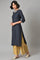 Navy Blue Embroidered kurta With Golden Parallel Pants