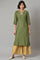 Olive Green Embroidered kurta With Gold Parallel Pants