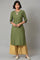 Olive Green Embroidered kurta With Gold Parallel Pants