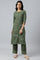 Dark Green A-Line Gathered kurta With Straight Pants