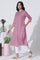 Pink Flared Kurta With Printed Back And Pants Set