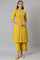 Dark Yellow Embroidered A-Line kurta With Printed Parallel Pants