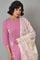 Liva Eco Pink Embroidered kurta With Off-White Pants And Dupatta Set