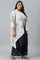 Plus Size White And Deep Blue Ombre kurta With Printed Gillet And Parallel Pants