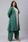 Green Plus Size Printed Gillet With Off-White kurta And Green Parallel Pants Set