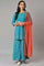 Teal Blue Festive kurta With Sharara And Orange Mesh Dupatta