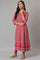 Dark Pink Printed Kalidar kurta With Tights