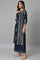 Dark Blue Paisley Printed kurta With Parallel Pants