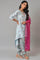 Light Blue Paisley Print High-Low kurta With Draped Pants And Pink Dupatta