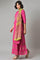 Pink Glitter Printed kurta With Culottes And Green Dupatta