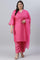 Plus Size Pink Bandhani Printed Embroidered kurta With Pants And Organza Dupatta