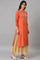 Orange Embroidered Festive kurta With Golden Mesh Skirt