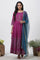 Purple Embroidered Flared Dress And Dupatta Set