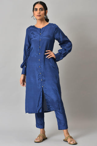 Cobalt Blue Solid kurta and Slim Pants Co-ord Set