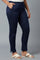 Navy Blue Solid Straight Fit Trousers With Elasticated Waist