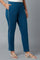 Blue Solid Straight Fit Cotton Pants With Elasticated Waistband