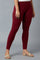 Maroon Solid Skinny Fit Cotton Tights With Elasticated Waistband