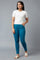 Ocean Blue Solid Skinny Fit Cotton Jeggings with Elasticated Waistband